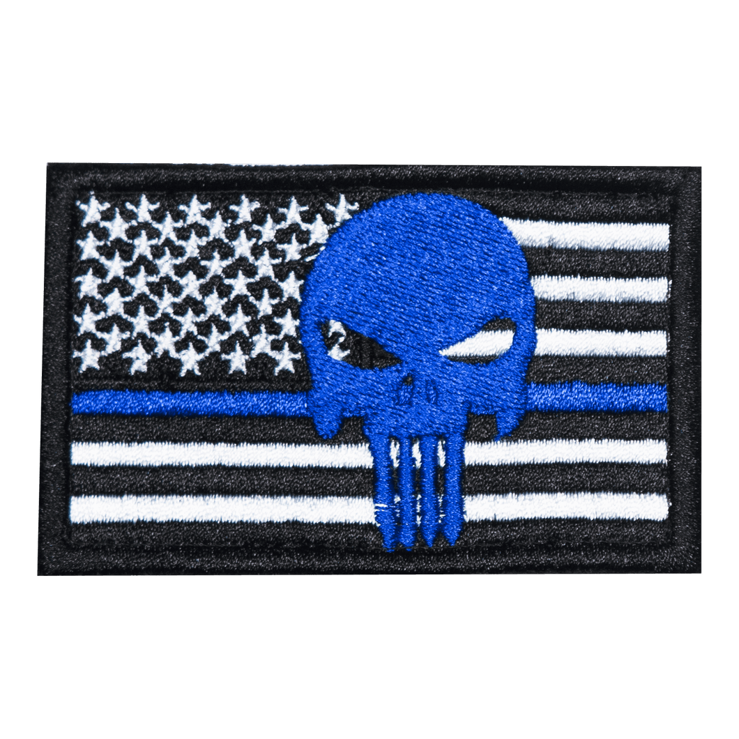Blue Line Skull Flag